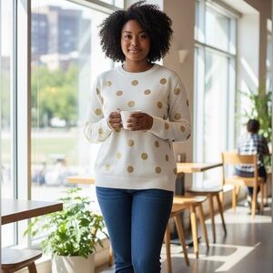 Draper James RSVP Cream  and Gold Polka Dot Sweater in size xlg
